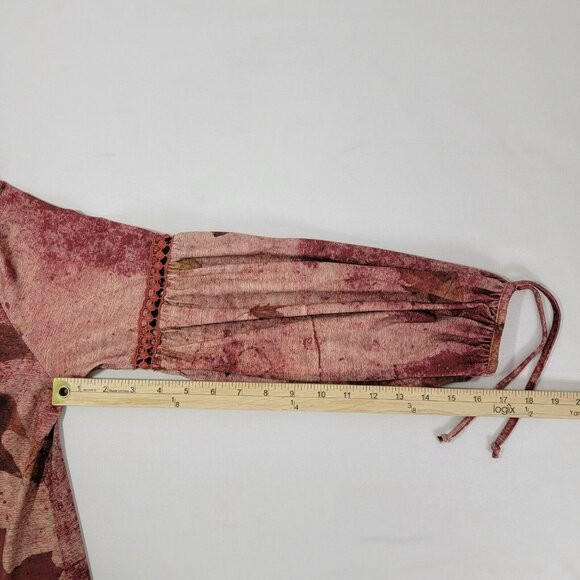 One World Leaf Print Dress Red M Medium Women's NEW long sleeve embroidered - Picture 9 of 11